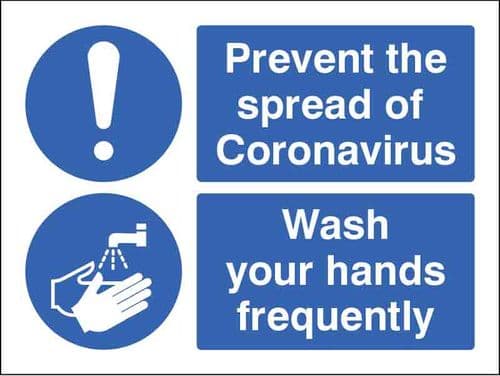 Prevent the spread of coronavirus Wash your hands frequently (Pack of 5: 200x150mm SAV labels)
