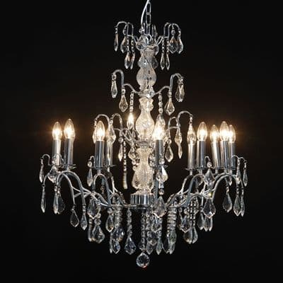 Antique French Cut Glass Chrome Chandelier 12 arms