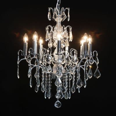 Antique French Cut Glass Chrome Chandelier 8 arms