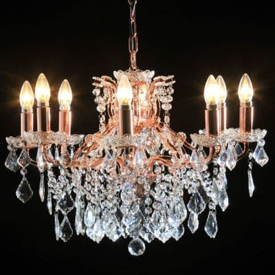 Antique French Cut Glass Copper and Gold Chandelier 8 arm