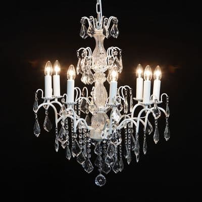Antique French Cut Glass Crackle White Chandelier 8 arm
