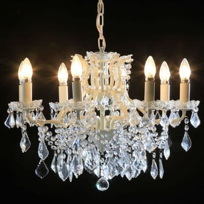 Antique French Cut Glass Crackle White Chandelier 8 arms