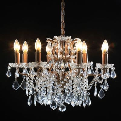 Antique French Cut Glass Gold Chandelier 8 arms