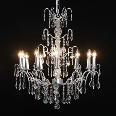 Antique French Cut Glass Silver Chandelier 12 arm