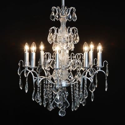 Antique French Cut Glass Silver Chandelier 8 arm
