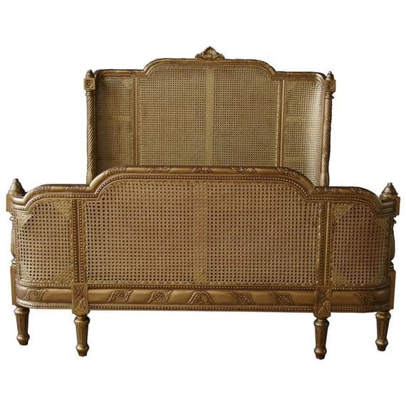 Antique Gold French Rattan Bed