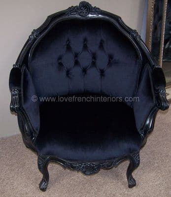 Armchair Upholstered in Noir Black Velvet