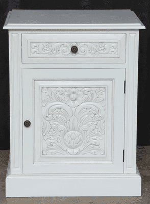 Bedside with Carved Front in Antique White