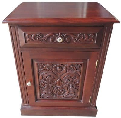 Bedside with Carved Front in Mahogany