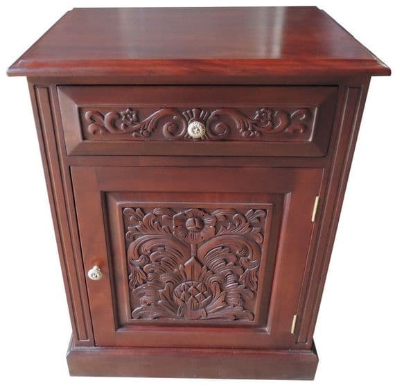 Bedside with Carved Front in Mahogany