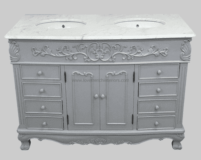 Bespoke Double Bowl French Medium Vanity Unit with Marble Top