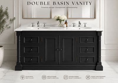 Bespoke Double Sink Vanity Unit with Solid Marble Top