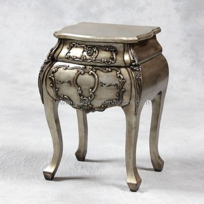 Bombe Bedside in Antique Silver