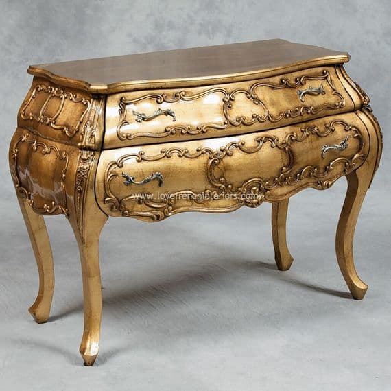 Bow Fronted Bombe Chest in Antique Gold