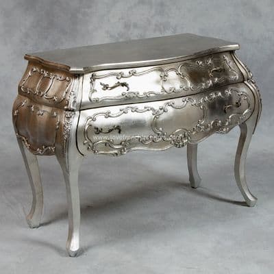 Bow Fronted Bombe Chest in Antique Silver