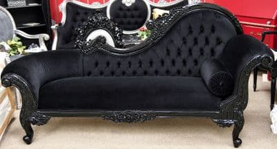 Chaise Sofa Upholstered in Noir Black Velvet