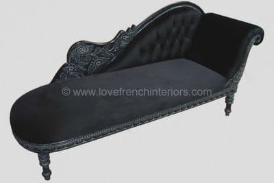 Chaise Upholstered in Noir Black Velvet