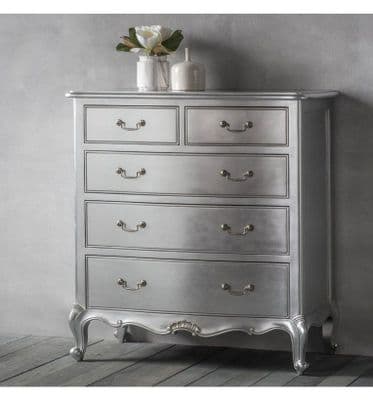 Chic 5 Drawer Chest in Silver