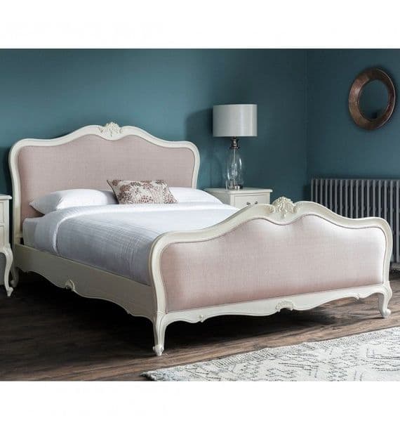 Chic Upholstered Bed in Vanilla White