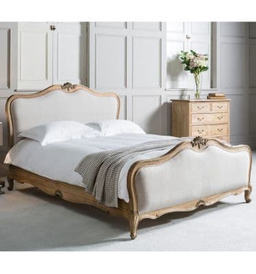 Chic Upholstered Bed Weathered Finish