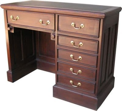 Computer Kneehole Desk with Leather Top