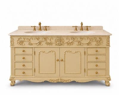 Double Bowl French Large Vanity Unit with Solid Marble Top