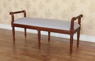 Double Stool with Carved Mahogany Frame