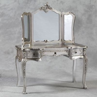 Dressing Table and Triple Mirror in Antique Silver