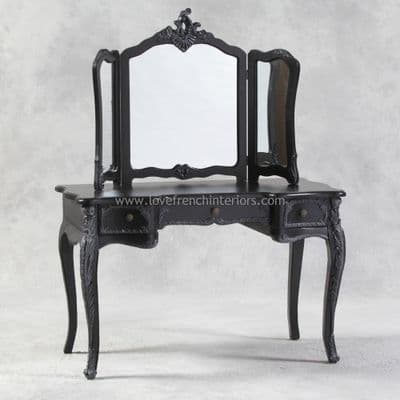 Dressing Table and Triple Mirror in Noir Black