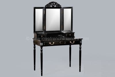 Dressing Table and Triple Mirror in Noir Black
