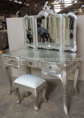 Dressing Table and Triple Rococo Mirror Set