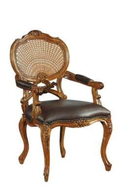 Elegant Rattan Chair with Leather Seat