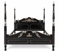 Four Poster Bed in Black with Silver Highlights