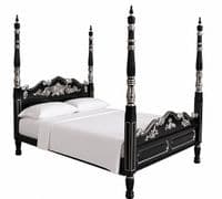 Four Poster Bed in Black with Silver Highlights