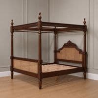 Four Poster Bed with Rattan in Mahogany
