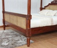 Four Poster Bed with Rattan in Mahogany