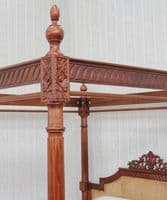 Four Poster Bed with Rattan in Mahogany