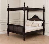 Four Poster Bed with Rattan in Mahogany