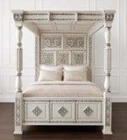 Four Poster Carved Canopy Bed in Gold
