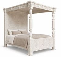 Four Poster Carved Canopy Bed in Mahogany