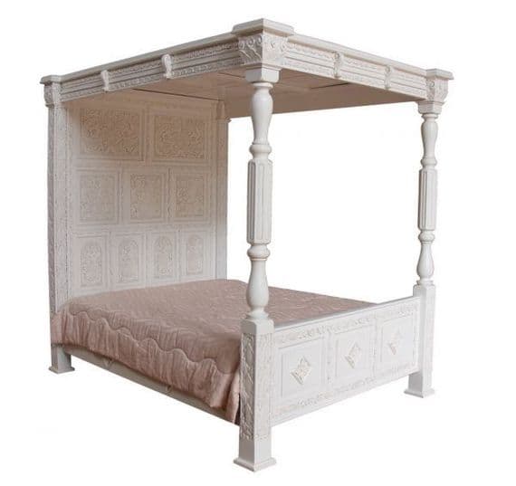 Four Poster Carved Canopy Bed in Mahogany