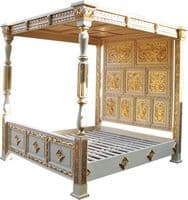 Four Poster Carved Canopy Bed in Mahogany