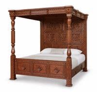 Four Poster Carved Canopy Bed in Mahogany