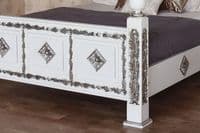 Four Poster Carved Canopy Bed in White and Silver