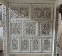 Four Poster Carved Canopy Bed in White and Silver