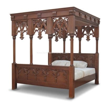 Four Poster Gothic Bed in Mahogany