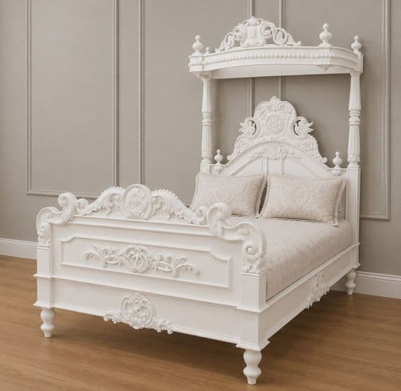 Four Poster Half Tester Bed in Antique White