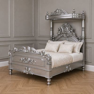 Four Poster Half Tester Bed in Silver Leaf