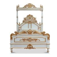Four Poster Half Tester Bed in White and Gold