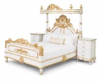 Four Poster Half Tester Bed in White and Gold